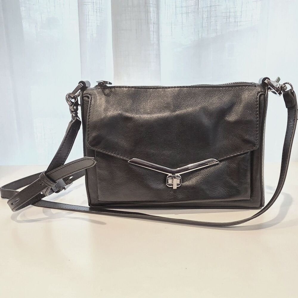 Vintage Botkier Black Leather Cross Body Bag. Glam Punk Goth Retro Whimsy Street